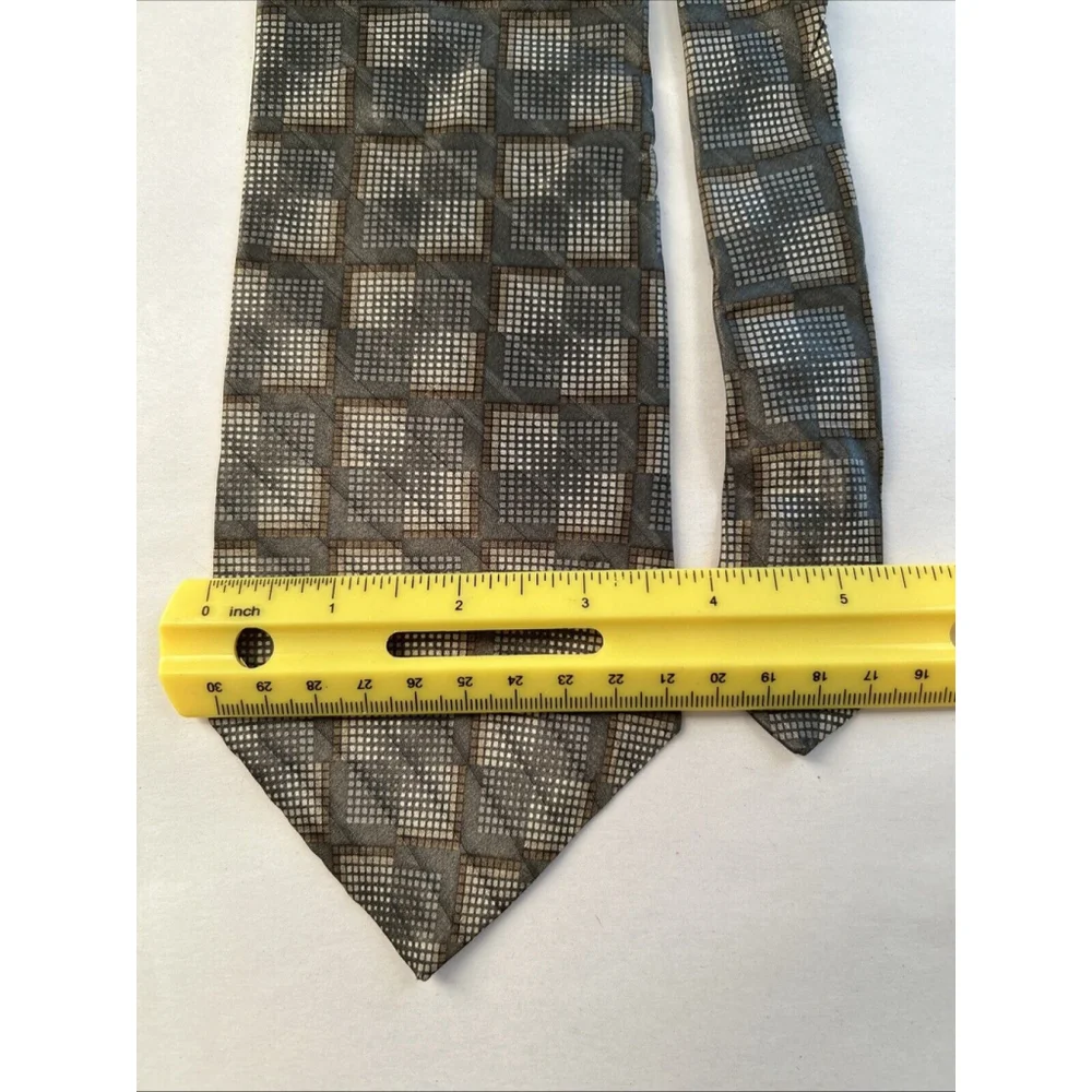 Oleg Cassini Silk Tie Olive And Cream Blocks